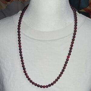 Natural Deep Red Garnet Beaded Necklace - Hand Knotted